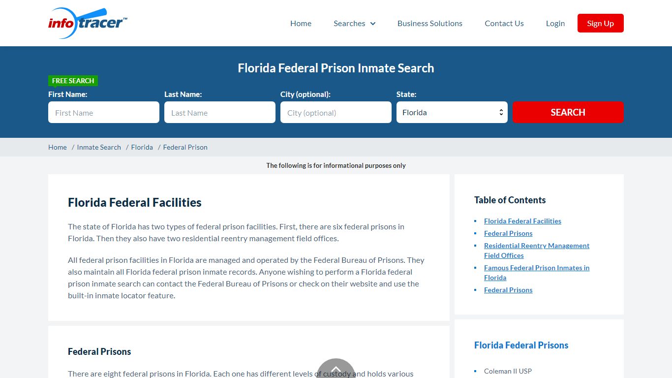 Florida Federal Prisons Inmate Records Search - InfoTracer